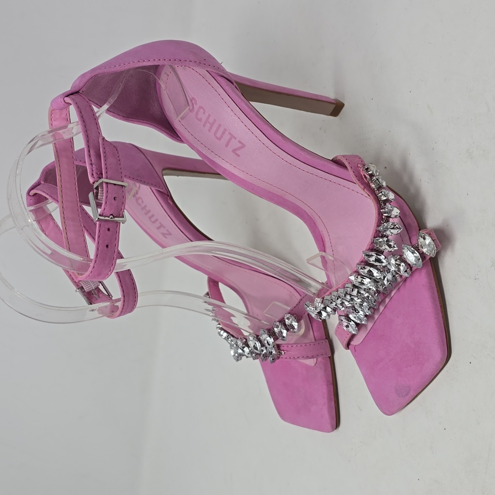 Schutz Linsey Nubuck Leather Pink Beaded Heels Size 8.5